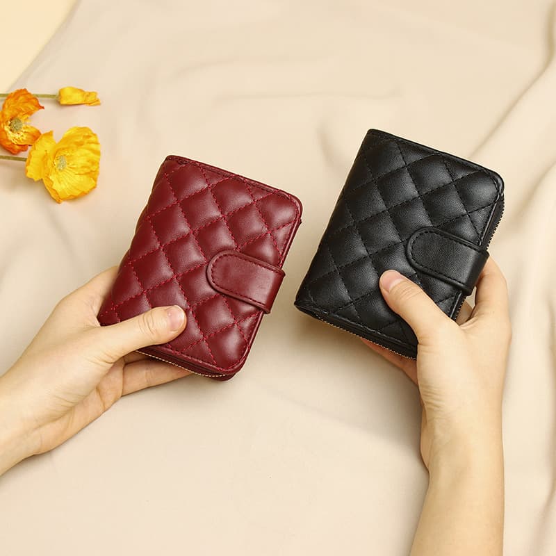 Wholesale new wallet women's high-end light luxury rhombus wallet short accordion multi-card slot card holder small coin purse