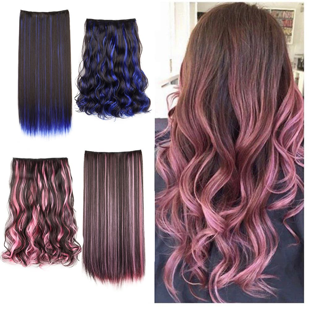 One-Piece Colorful Highlighted 5-Clip Hair Extension Straight Curly Hair Piece Hair Weft Wholesale Hair Extension