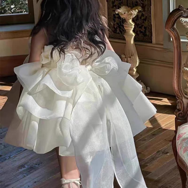 Girls' Puffy Dress Summer Short Sleeve Waist-Cinching Slimming Dress Children's Performance Dress Birthday Party Dress