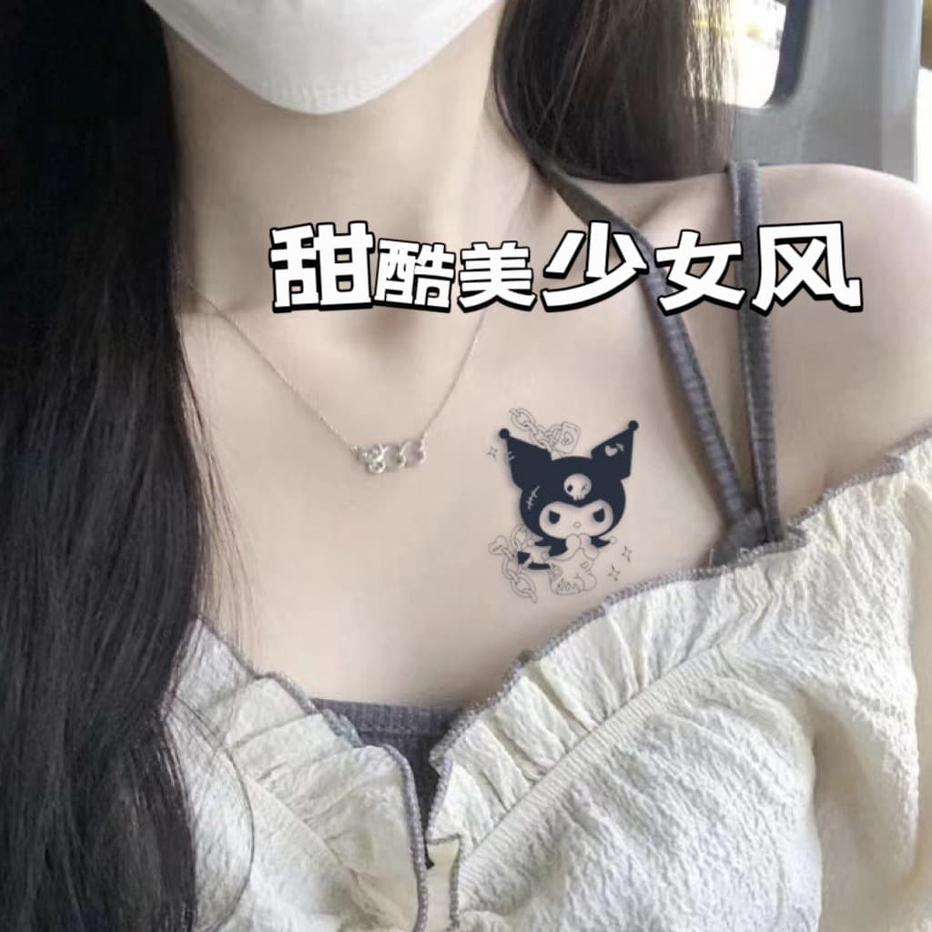 Kuromi & Hello Kitty Tattoo Stickers - Cartoon Cute Student Designs, Waterproof Long-lasting Small Fresh Ins Patterns for Girls