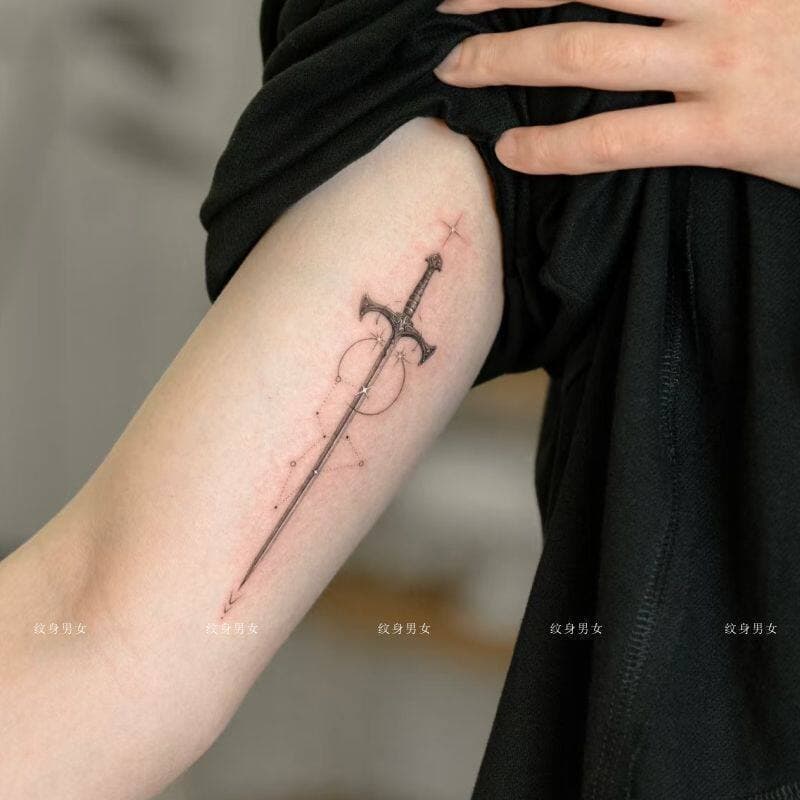 Cross Sword Herb Tattoo Sticker, Waterproof, Long-Lasting, Premium, Bold, Realistic, Ins Style, Juice