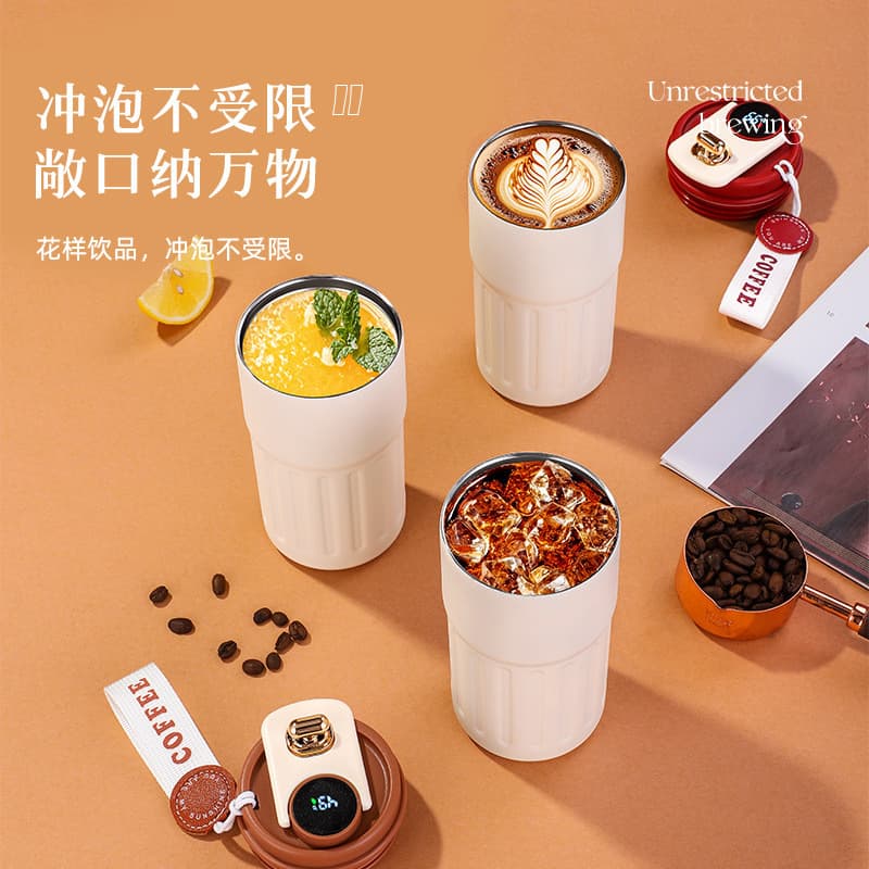 Intelligent temperature-displaying stainless steel thermos cup, good-looking coffee cup, office cup, good-looking cup, portable and smart