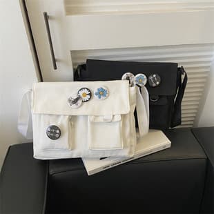 Canvas Bag for Women, Korean Style Ins Crossbody Bag, New Trendy Cute Versatile Messenger Single Shoulder Large Capacity School Bag
