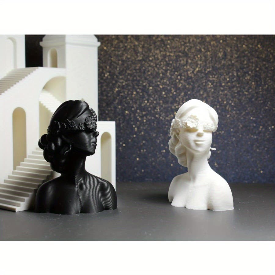 3D Printed Floral Blindfolded Female Bust for Shelf Table Decoration Art Female Statue Room Decor