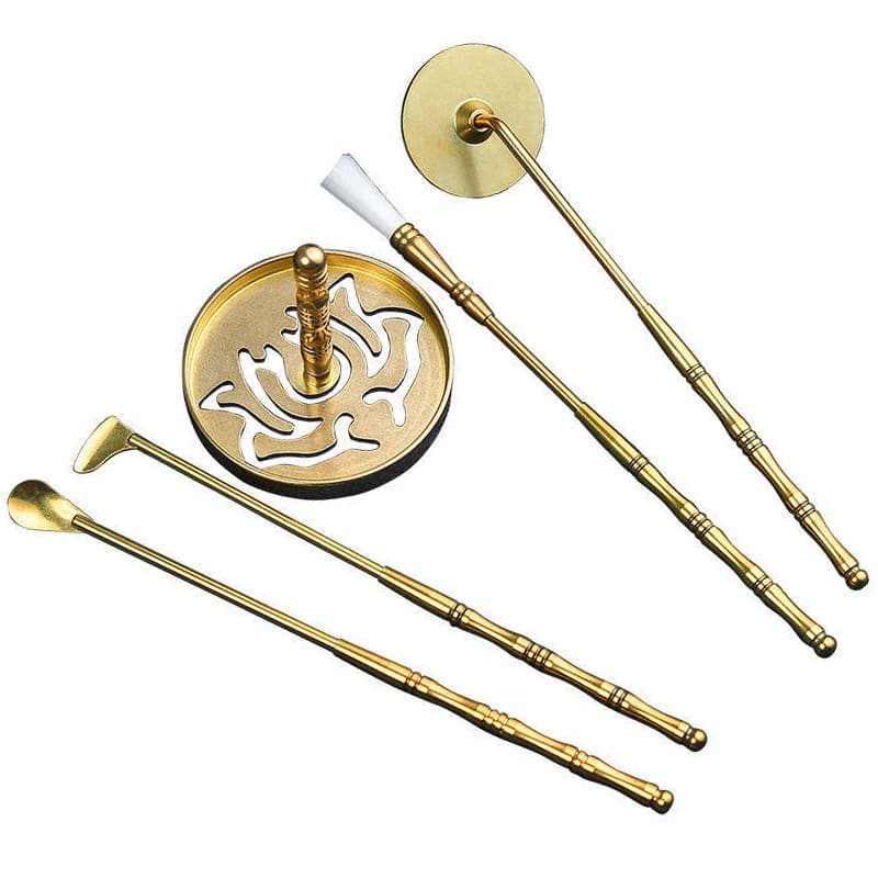 Complete Brass Incense Seal Tool Set: Incense Mold, Censer, Ash, Spoon, Brush, Spade, and Incense Seal Tools