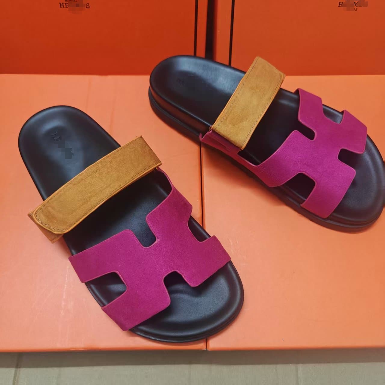 H Brand Original Stock Platform Sole Slippers for Women, Hook-and-Loop Round Toe INS Trending Sandals