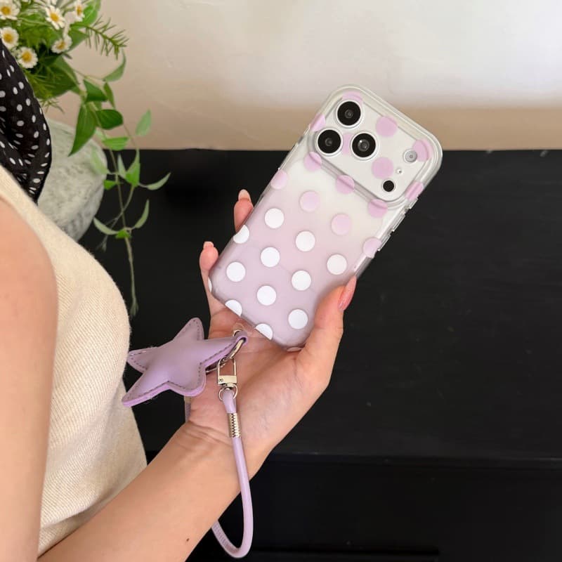 Purple Polka Dot Star Lanyard Case for iPhone 17 Pro Max, iPhone 16 Pro Protective Cover 15P Soft