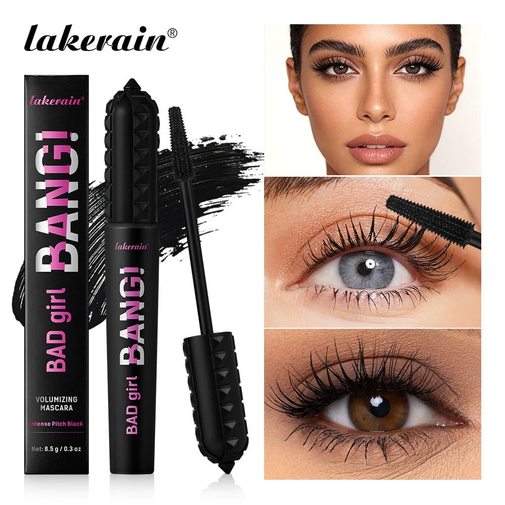 Cross-Border Makeup Lakerain Volumizing Mascara, Long-Lasting, Smudge-Proof, Thickening, Curling, Cool Black, Lengthening, Natural Base