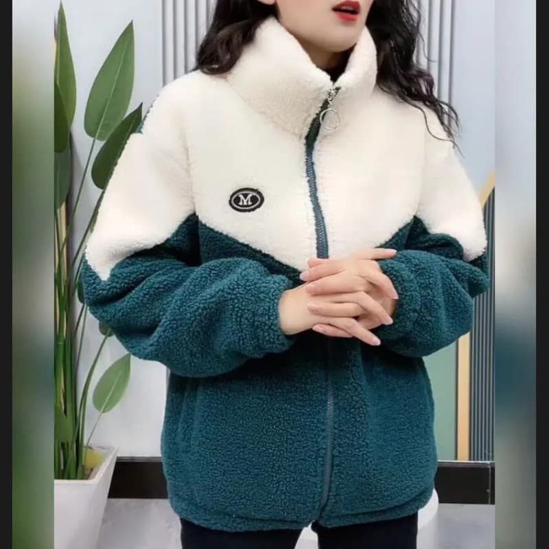 Thickened Fleece Women's Jacket Zipper Casual Stand Collar Winter Warm Outerwear Polo Collar High End Autumn Winter Outfit