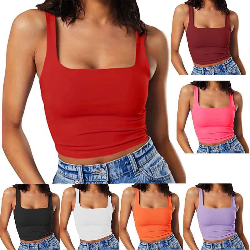 23 Spring/Summer Amazon New European and American Style Women's Vest Solid Color Sexy Trendy Crop Top