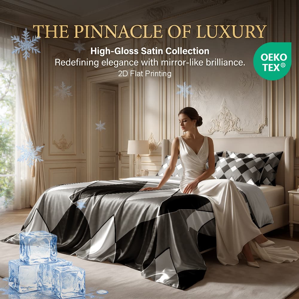 Three-piece satin quilt cover, four-piece set, imitation silk quilt cover, bedding, European and American glossy satin chiffon cross-border