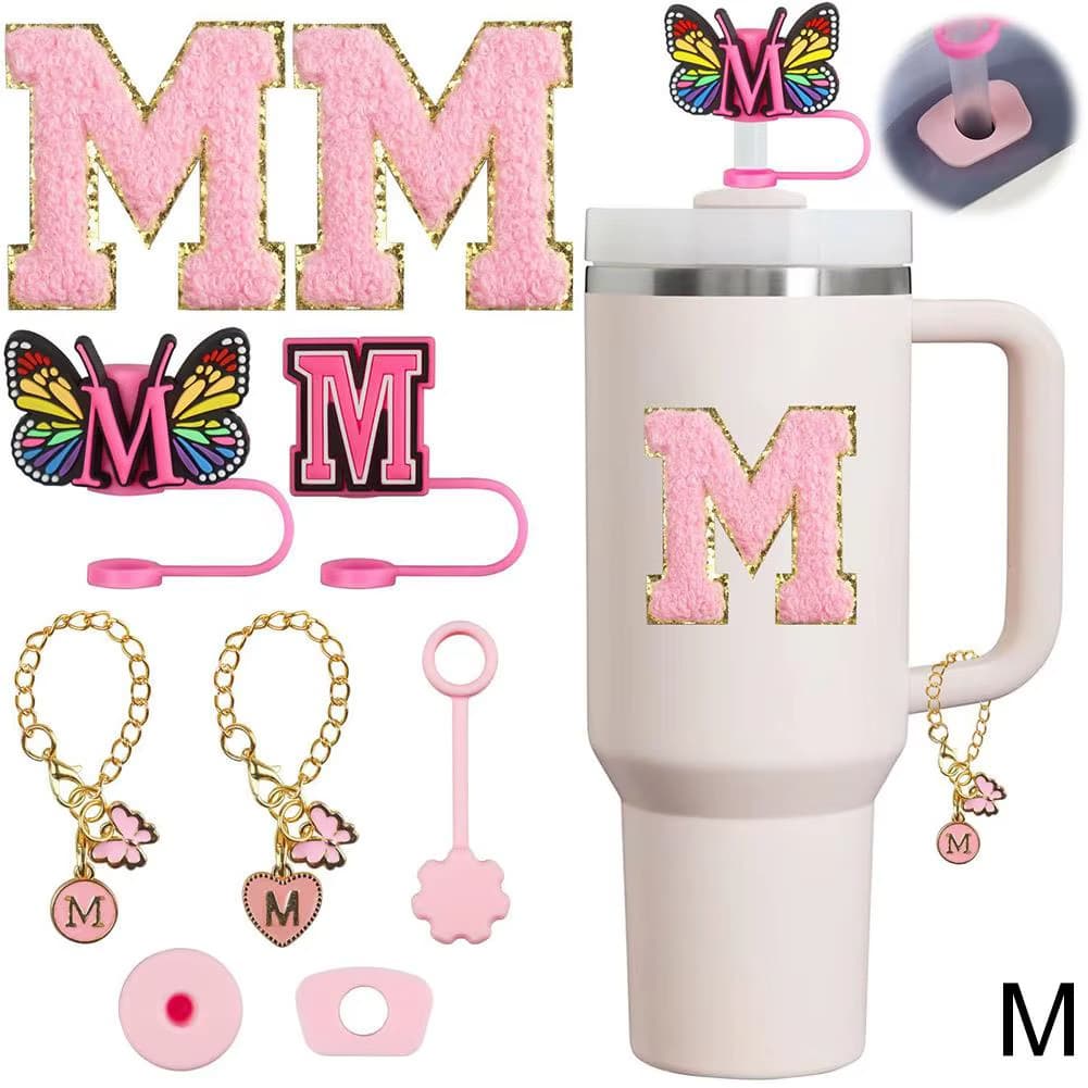 Hot Sale Stanley Cup Heart Letter Cup Chain Pendant Butterfly Letter Straw Cover Dust Cap Leak-Proof Plug Letter Sticker