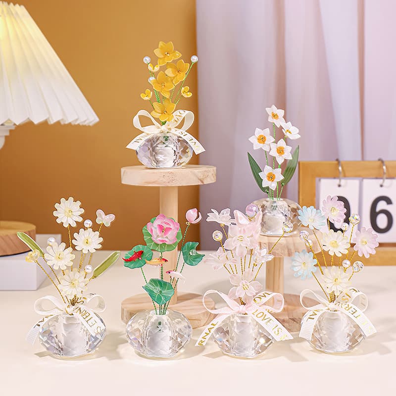 Crystal Flower Ornament Exquisite Car Decoration Home Decor Center Console Ornament White Crystal Craft Gift