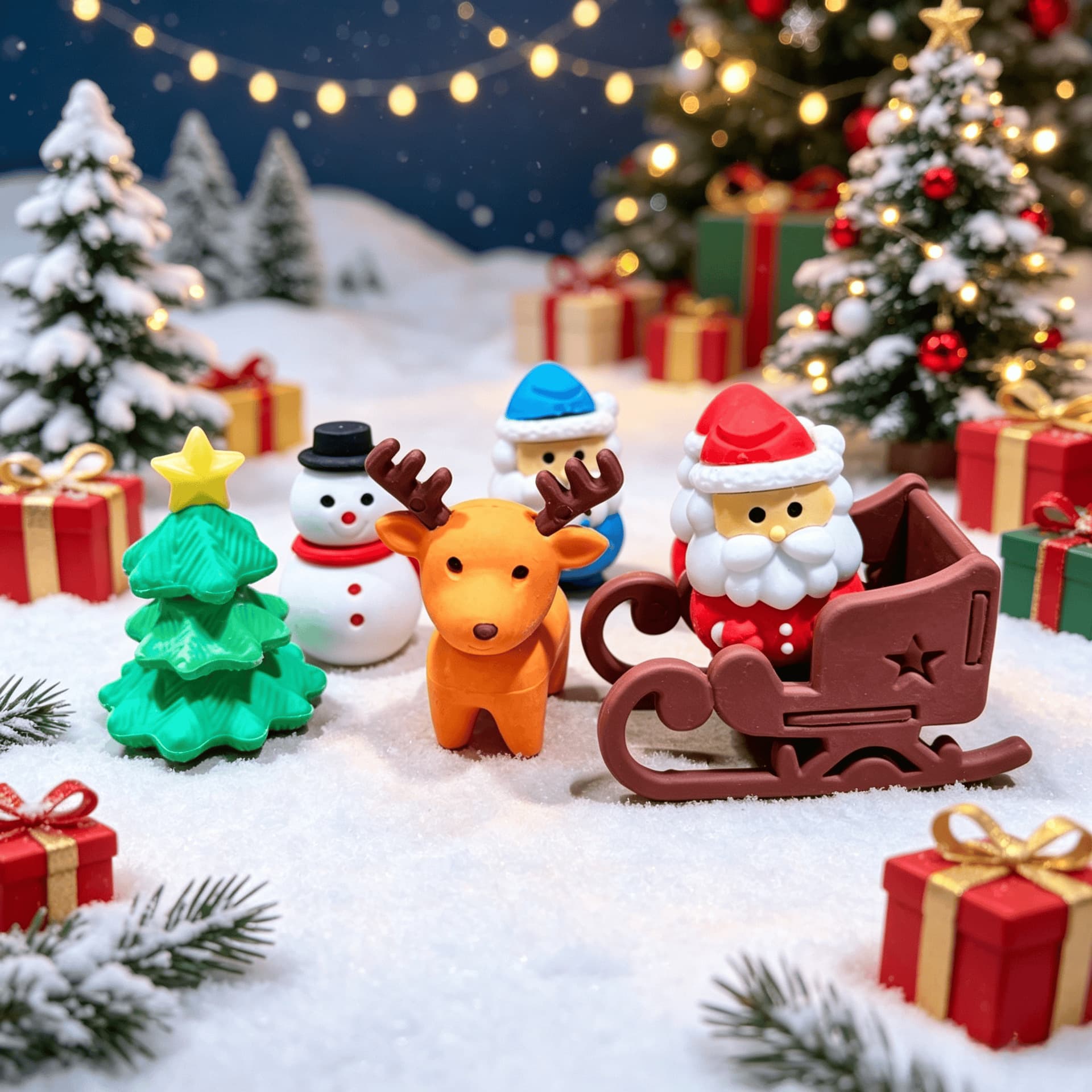 Cartoon Creative Erasers Santa Claus Snowman Sleigh Christmas Tree Reindeer Series Erasers Christmas Gift