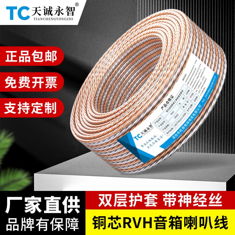 Pure copper transparent RVH audio cable amplifier gold and silver cable stage microphone speaker cable 2-core speaker cable sheathed power cable
