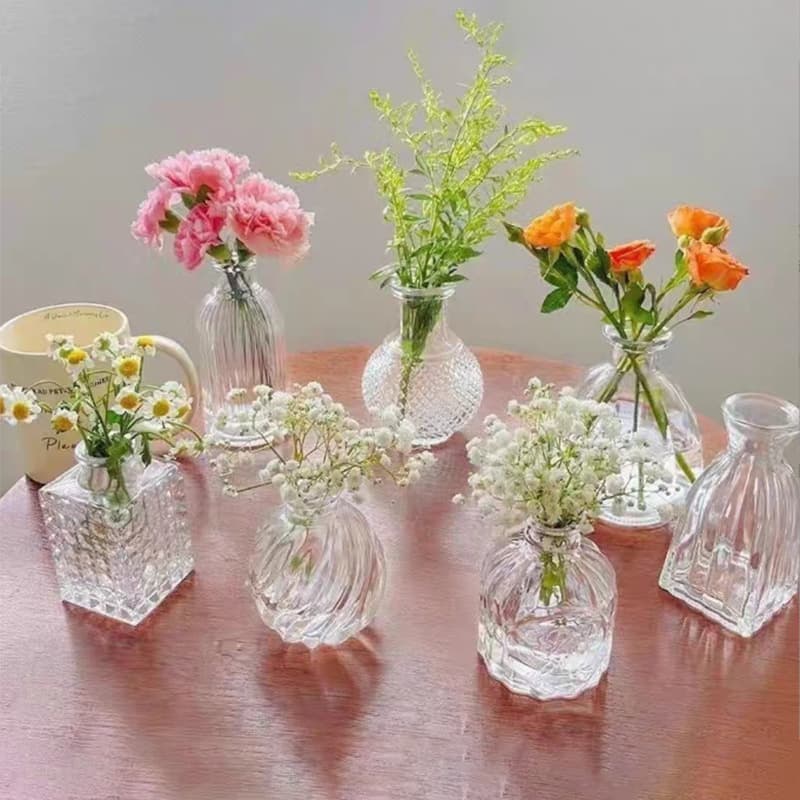 Custom Creative Transparent Ins-style Decorative Flower Vase Set, Vintage Small Vase for Flower Arrangement, Export Luxury Retro Glass Vase