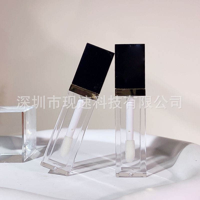 Now available new model transparent square middle circle electroplated lip glaze tube 3ml plastic AS lip gloss tube lip oil empty tube packaging material