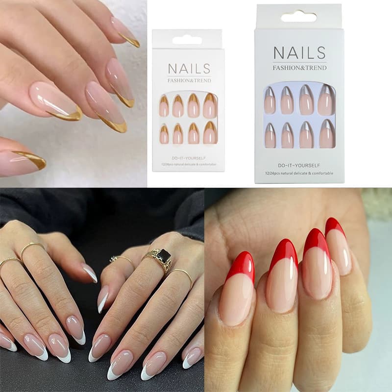 Collection French Almond Press-On Nails Multi-Color Options Whitening Removable Nail Tips Wholesale Nail