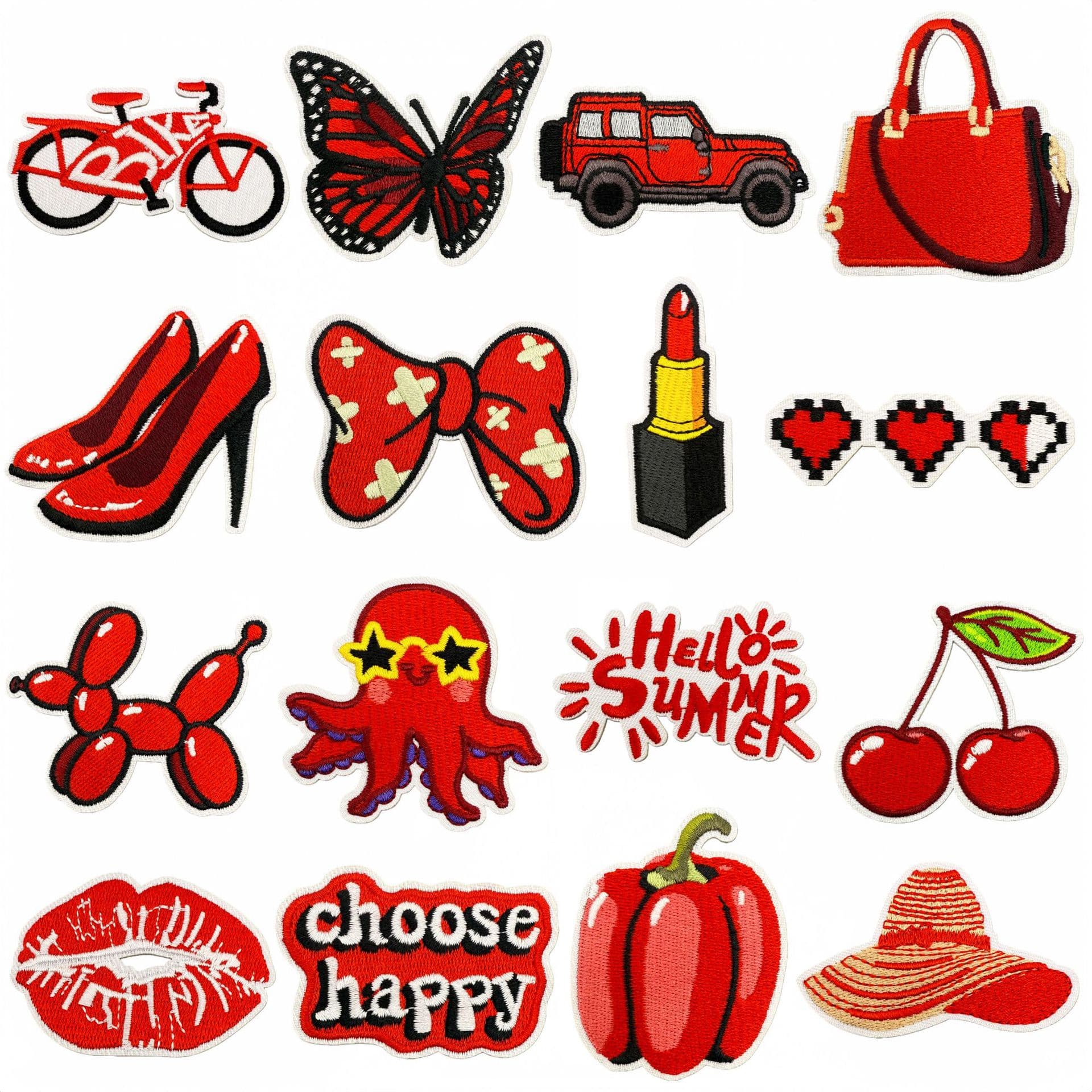 Iron-on Cartoon Red Series Embroidered Patch for Bags, Lipstick Decoration, Clothing Accessories, Computer Embroidery Label
