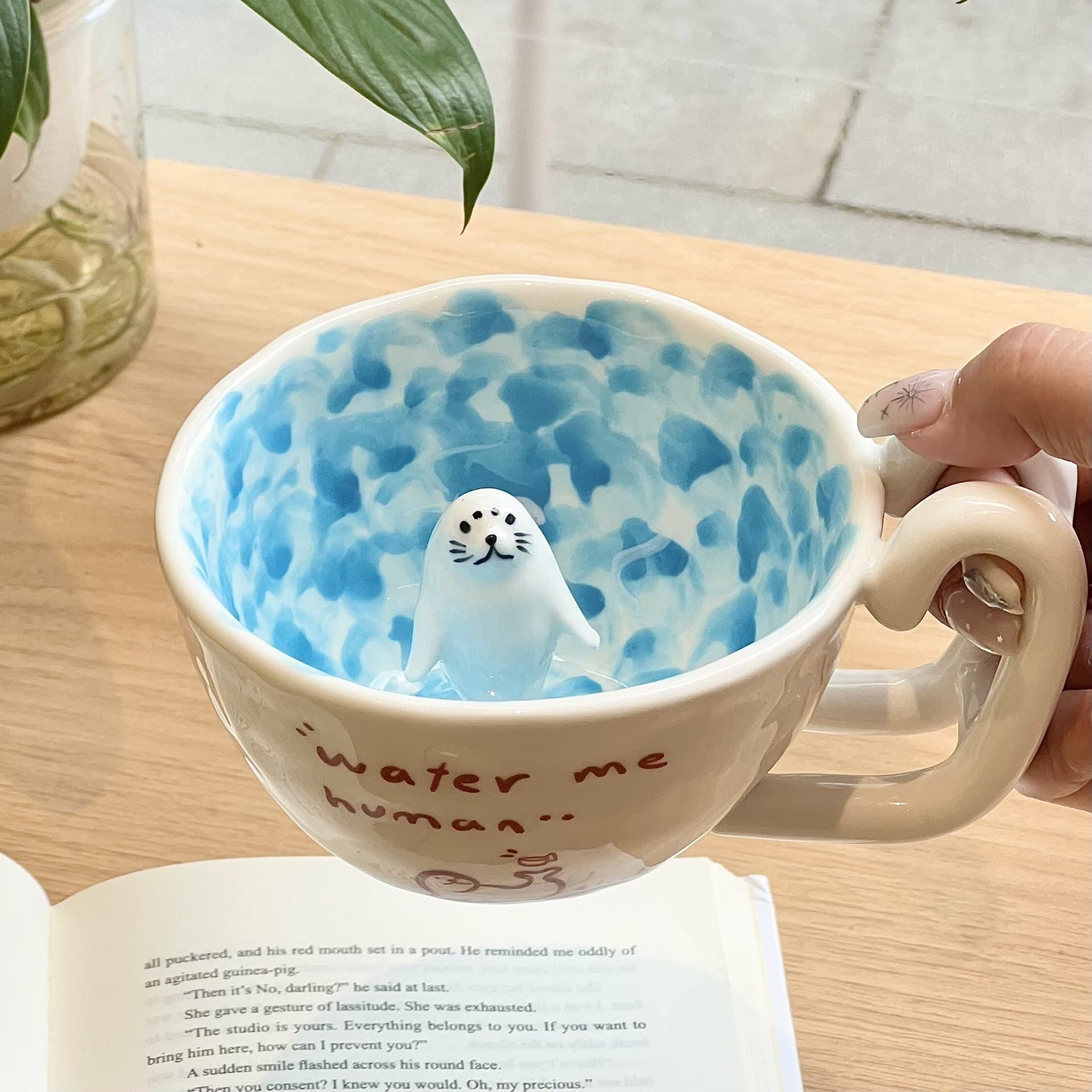 New Cartoon Swimming Seal Mug Ceramic Cup Cute Creative Breakfast Coffee Milk Anime Merchandise Cup