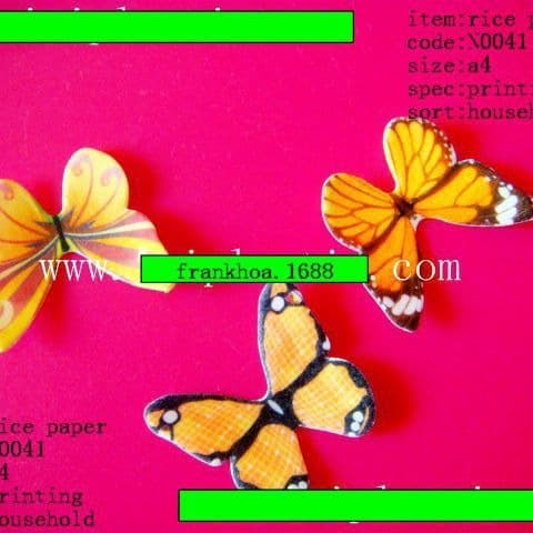 Factory Supply Four Color Printing Rice Paper Edible Cake Butterfly Starch Butterfly Round Label Round Rice Paper Butterfly