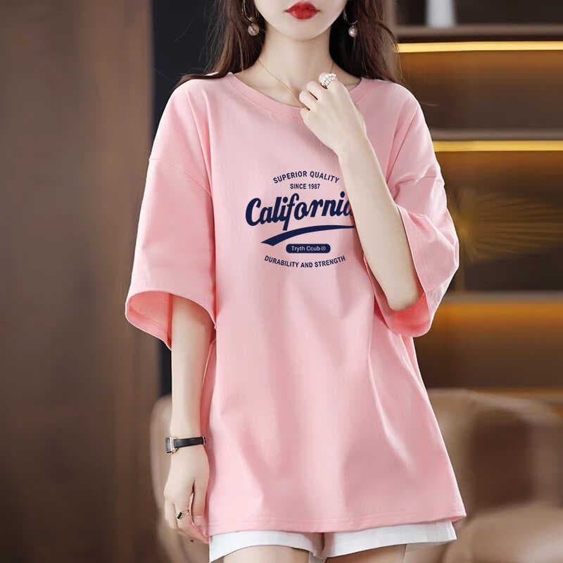 Clearance pick up missing single big brand cut label counter medium and long short-sleeved t-shirt women's casual loose slimming t-shirt top trendy