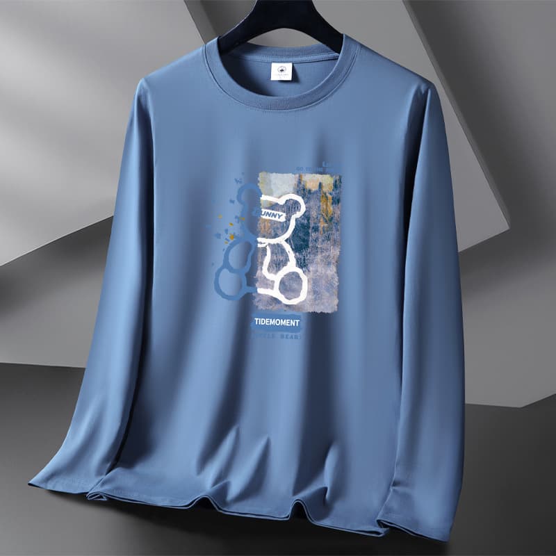 Heavyweight 200g 100% Cotton Men's Long Sleeve T-Shirt Spring Autumn Men's Cotton Undershirt Round Neck Sweatshirt Men
