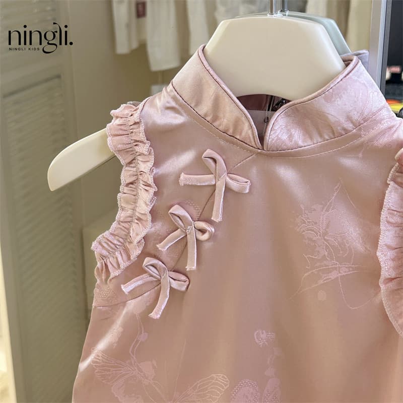 Ningli Girl's Cheongsam Dress Summer New Chinese Style Children's Dress Fashionable Baby Princess Dress Kids Dress
