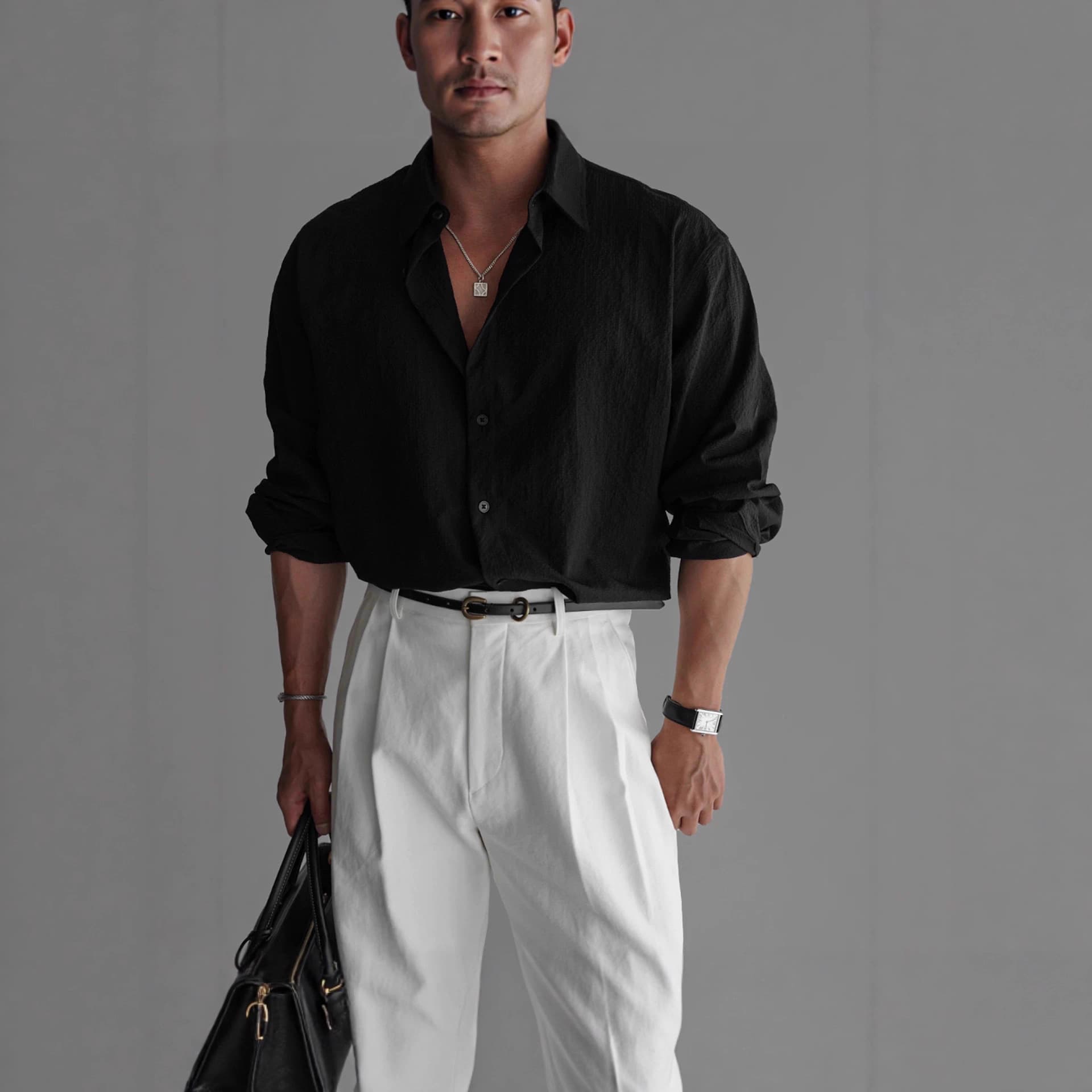 European Cotton Linen Wrinkle Shirt for Men, American Vintage Slim Fit Long Sleeve Cardigan, Linen Texture Breathable Work Shirt