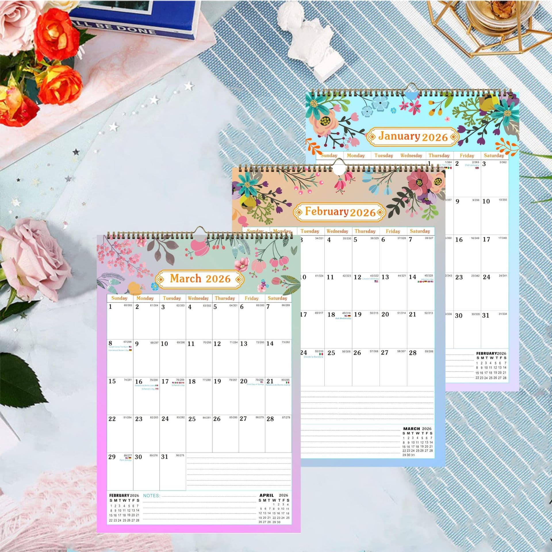 In Stock Bulk 25.7-26.12 Year English Wall Calendar Cross-border Amazon Minimalist Wall-mounted English Calendar Hanger
