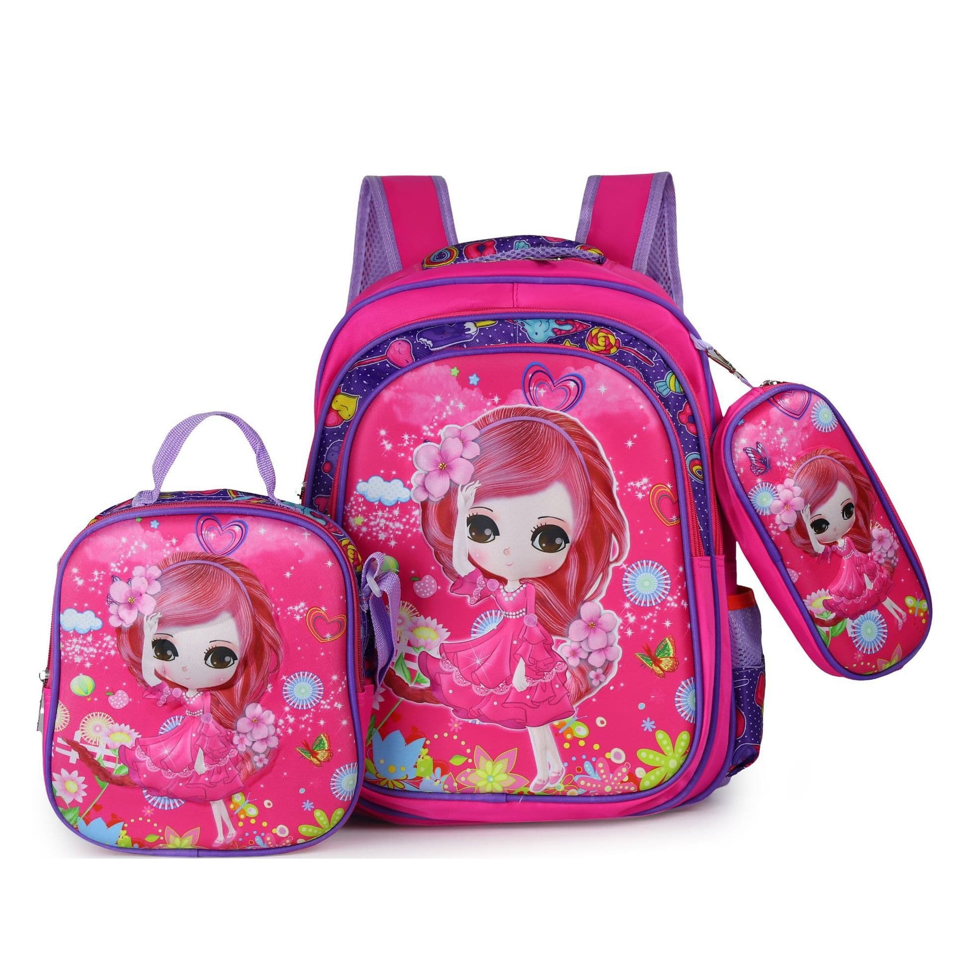 Cross-border 3-piece kids school backpack 16-inch fits trolley bag 3D hard shell labubu kindergarten trolley backpack