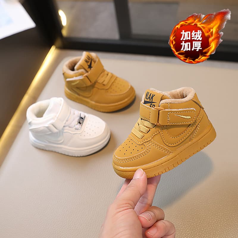 Autumn and winter children's cotton sports shoes, boys' high-top sneakers, girls' white sneakers, Korean style children's basketball shoes, cotton shoes
