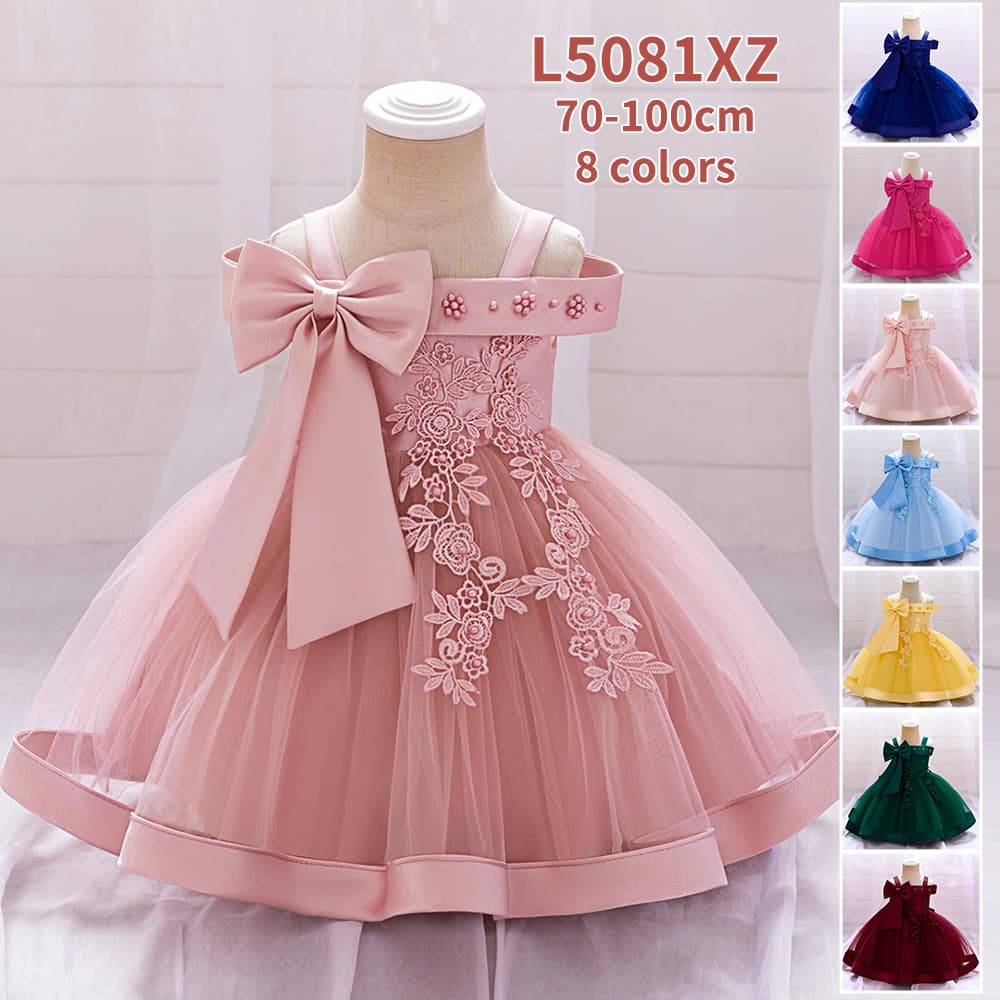 Cross-Border Baby Princess Dress, Girls Wedding Flower Girl Tutu Dress Beaded Strapless Children's Formal Baby Dress