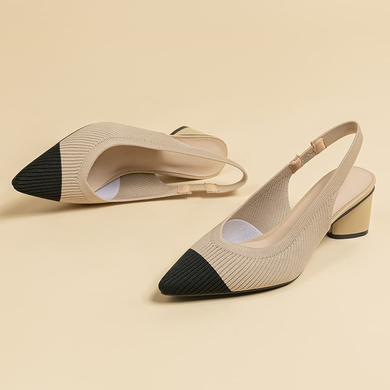 BT663 Straight Grain Princess Shoe Knitted Backless Strap Fashion Sandals Pointed Toe Shallow Mouth Side Cutout Daily Chunky Heel Sandals