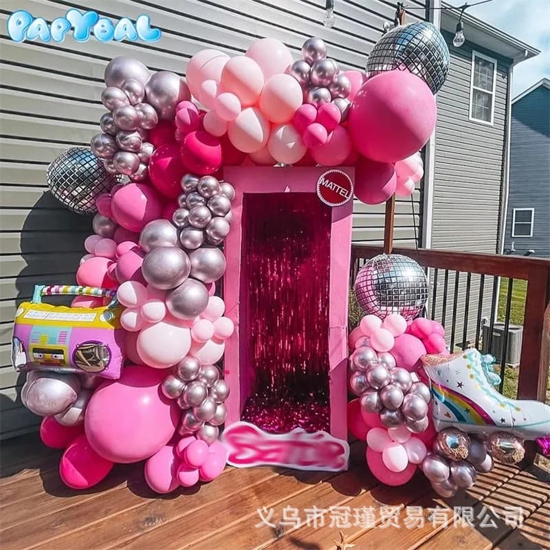 Pink Barbie Skateboard Shoes Vintage Balloon Chain Women's Birthday Valentine's Day Party Outdoor Decorations Round Shape