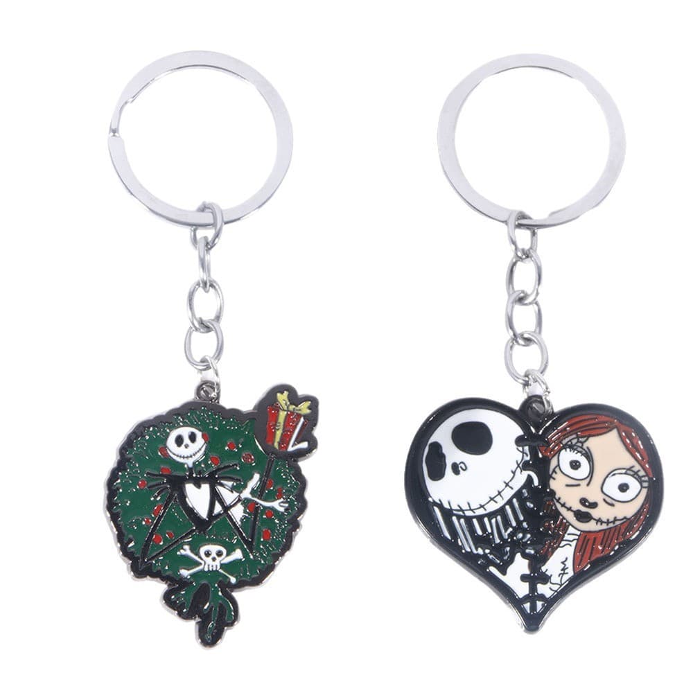 The Nightmare Before Christmas Skull Jack Sally Keychain Metal Pendant Key Ring Party Gift Car Key