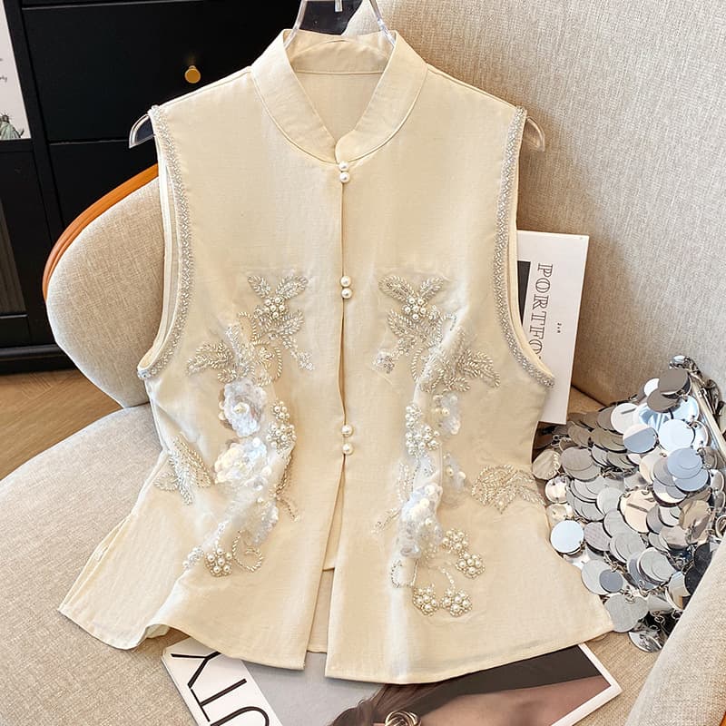 2025 New Fashion Versatile Casual Heavyweight Linen Cotton Embroidery New Chinese Style Buttonless Vest