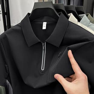 Seamless Tech Half-Zip Polo Shirt New Men's Short Sleeve Top Business Casual Turn-Down Collar Ice Silk Polo Shirt for Men