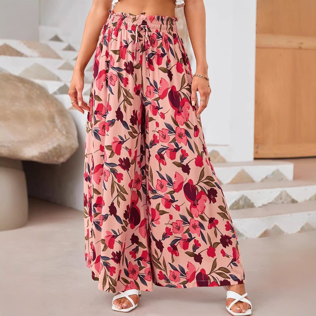 Walmart Amazon New European and American Printed Comfortable Casual Wide Leg Long Pants for Women