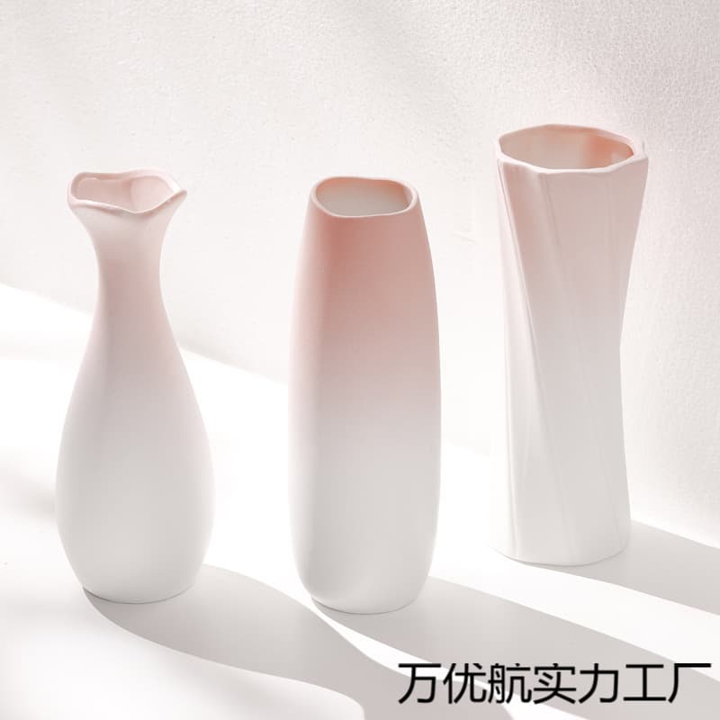 Pink Gradient Ceramic Vase Fresh Flower Luxury Feel Tabletop Living Room Flower Arrangement Ornament Hydroponic Container