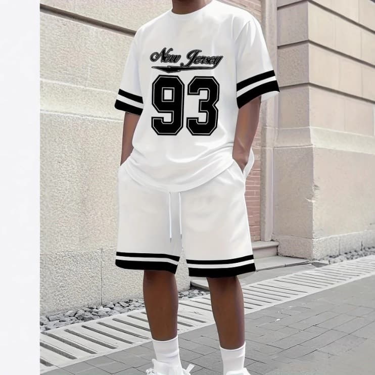 2026 summer cross-border European and American new trendy brand men's casual suits Men's round neck T-shirt shorts suit