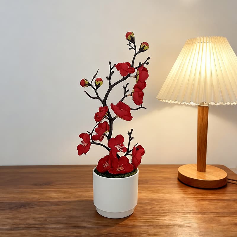Artificial Plum Blossom Bonsai, Chinese-Style Fake Plum Blossom Potted Plant, Creative Home Desktop Decoration Ornament