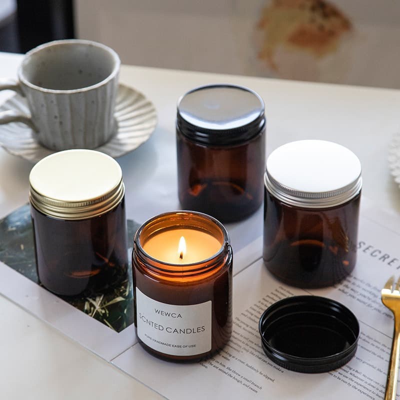 Brown Glass Candle Cup Wide Mouth Light-Blocking Aromatherapy Candle Empty Jar with Lid Sealed Candle Container Romantic Atmosphere Candle Holder
