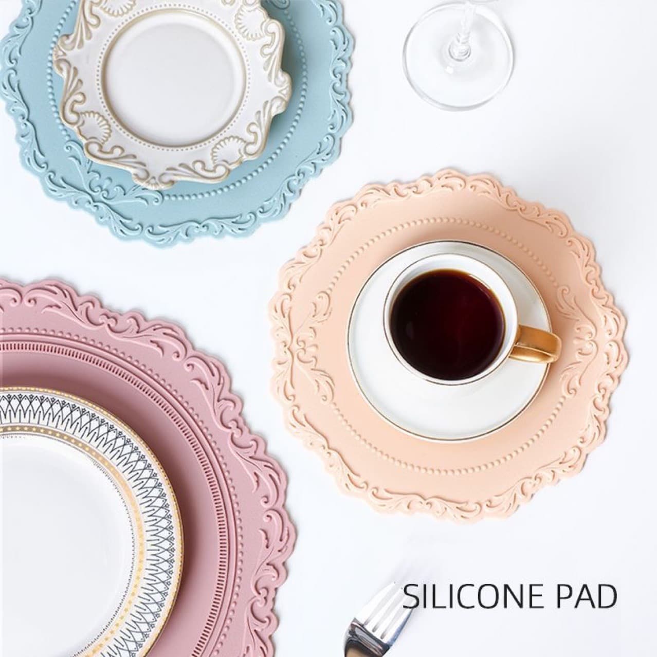 Embossed Lace Silicone Placemat Korean Style Cup Saucer Heat Insulation Pad European Vase Photo Frame Decorative Mat