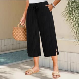 2025 New Plus Size Casual Wide-Leg 7/8 Pants for Amazon Cross-Border Sales, Elastic Waistband with Pockets