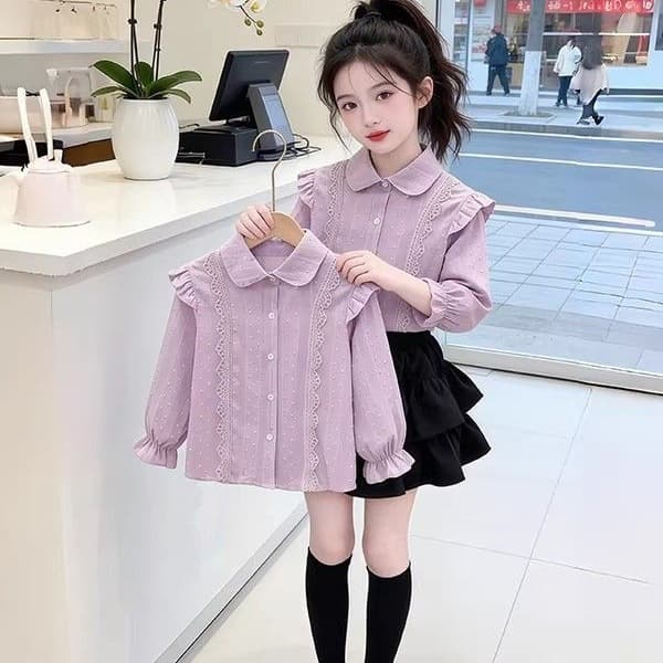 Girls' shirts 2026 spring and autumn new children's cotton shirts girls casual bottoming shirts tops college style shirts