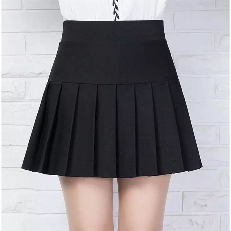 Spring/Summer Plus Size Versatile Anti-Flash Pleated Skirt Puffy Skirt High-Waist Little Black Skirt A-Line Short Skirt for Women