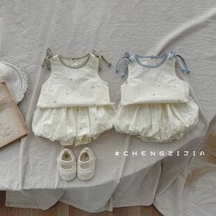 Summer baby fresh polka dot set, thin cami and shorts two-piece set, baby girls' cute outdoor wear blue