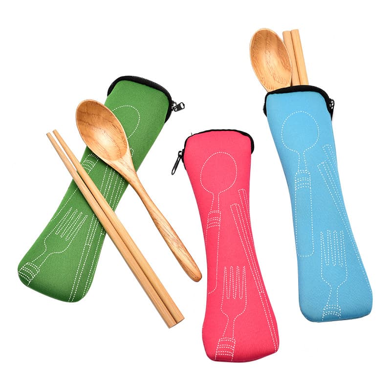 Portable tableware storage bag stainless steel western food knife, fork and spoon set canvas bag printable LOGO tableware cloth bag