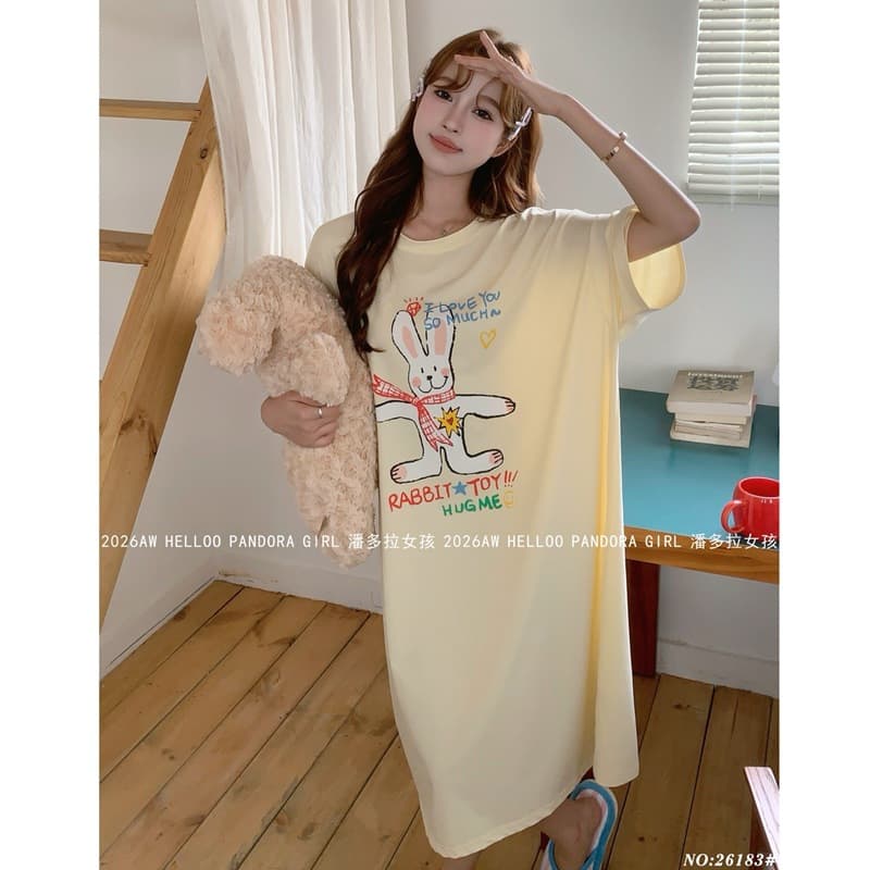 Pandora Girl 2026 Spring/Summer New Loose Casual Plus Size Home Sleep Dress Knitted Cotton Soft Loungewear for Women